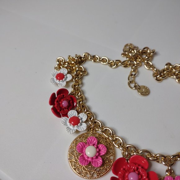Very Cute Talbots Red, Pink, And White Flower Necklace 21 Inches Long - Picture 12 of 15